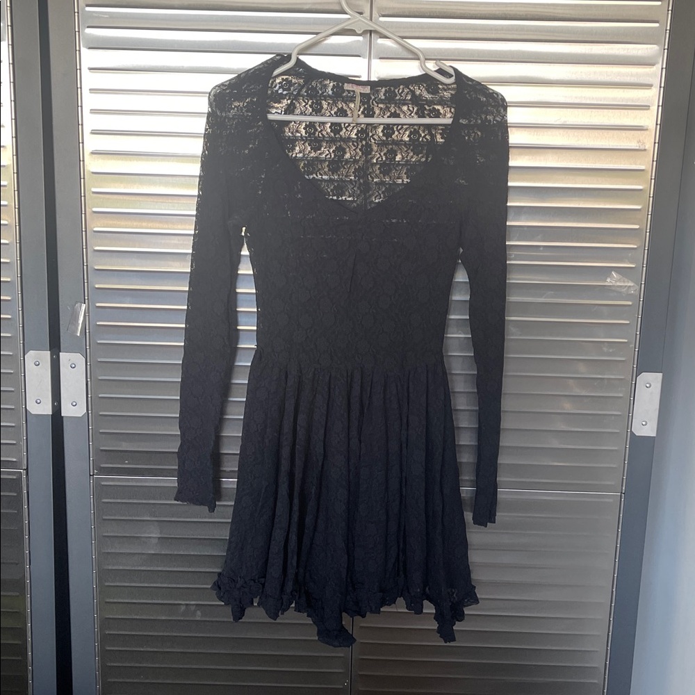 Free People Black Lace Long Sleeve Dress